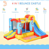 Outsunny Bouncy Castle with Slide Pool Rocket Trampoline with Carrybag & Blower