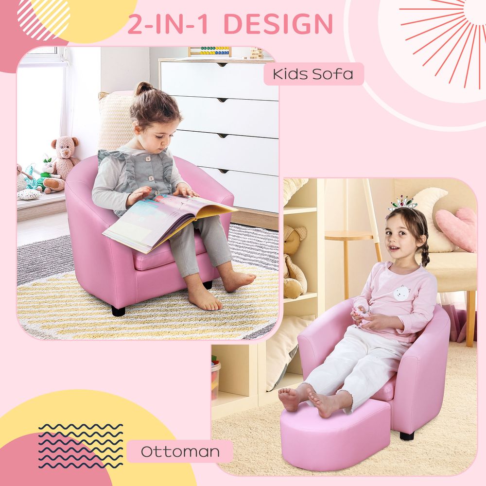 HOMCOM Kids Mini Sofa Children Armchair with Ottoman for Bedroom Playroom Pink