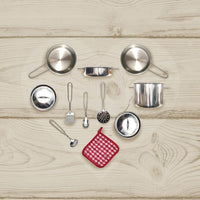 Teamson Kids Little Chef Frankfurt Stainless Steel Cooking Accessory Set MultiColor 11 pcs TK-M00001