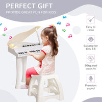 
              AIYAPLAY 32 Keys Kids Piano Keyboard with Stool Lights Microphone WHITE
            