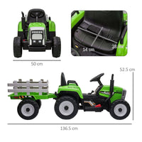 HOMCOM Ride on Tractor with Detachable Trailer Remote Control Music GREEN