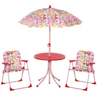 Outsunny Kids Folding Picnic Table Chair Set Butterfly Pattern Outdoor Parasol
