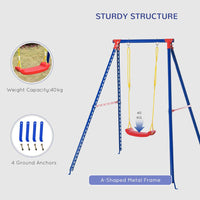 
              Outsunny Metal Swing Set with Adjustable Rope A-Frame Stand Outdoor Playset
            