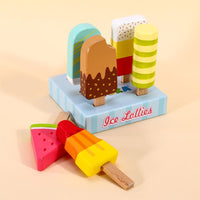 SOKA Wooden Ice Lollies 7 pcs Ice Cream Popsicle Selection Pretend Play Set 3+ Years