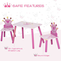 HOMCOM 3 Pcs Kids Princess & Crown Chair Table Set Home Furniture 2-4 Yrs Pink