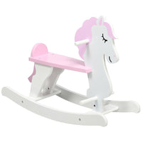 HOMCOM Kids Wooden Ride On Toy Rocking Horse with Handlebar Foot Pedal Pink