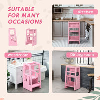 HOMCOM Kids Step Stool Adjustable Standing Platform Toddler Kitchen Stool Pink