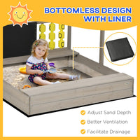 Outsunny Kids Wooden Sandpit Sandbox with Canopy Seats for Gardens Grey