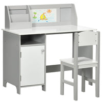 
              Two-Piece Childrens Table and Chair Set with Whiteboard Storage - Grey
            