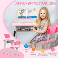 HOMCOM Kids Desk and Chair Set with Drawer Book Stand Cup Holder Pen Slot Pink