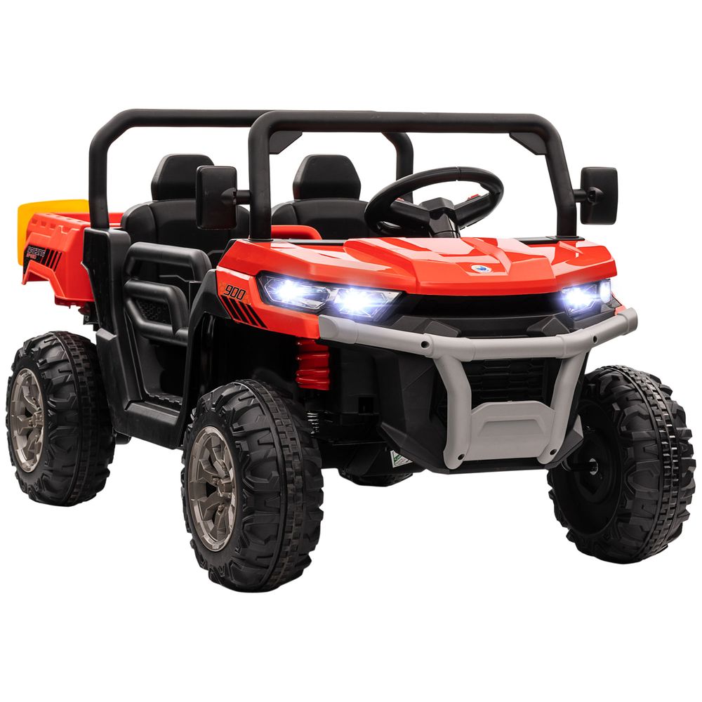 HOMCOM Two-Seater Kids Ride on Truck with Electric Bucket Parental Remote RED