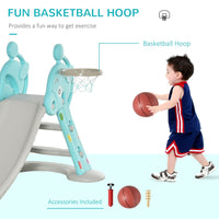 HOMCOM 2 in 1 Kids Slide with Basketball Hoop 18 months - 4 Years Old Deer Blue