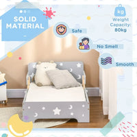 Kids Toddler Bed with Star and Moon Patterns, for Ages 3-6 Years - Grey
