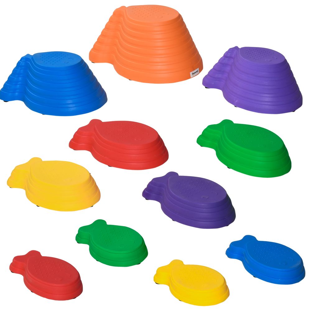 Outsunny 11-Piece Fish Shaped Balance Stepping Stones for Kids Multicoloured