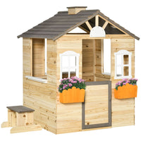 
              Outsunny Wooden Kids Playhouse with Door Windows Bench For Ages 3-7 Years
            
