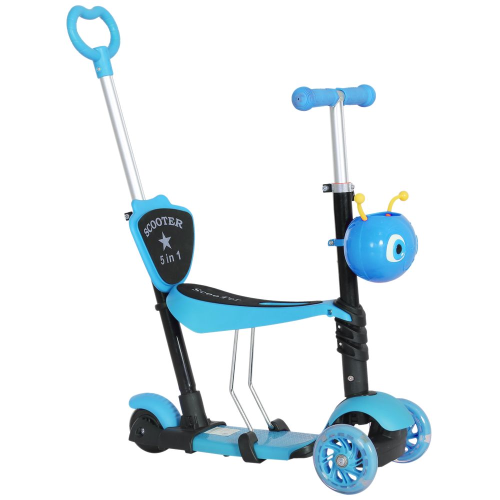 HOMCOM 5-in-1 Kids Kick Scooter 3-wheel Walker with Removable Seat Adjustable