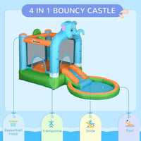 
              Outsunny 4 in 1 Bouncy Castle Inflatable Elephant Themed Water Park for 3-8 Years
            