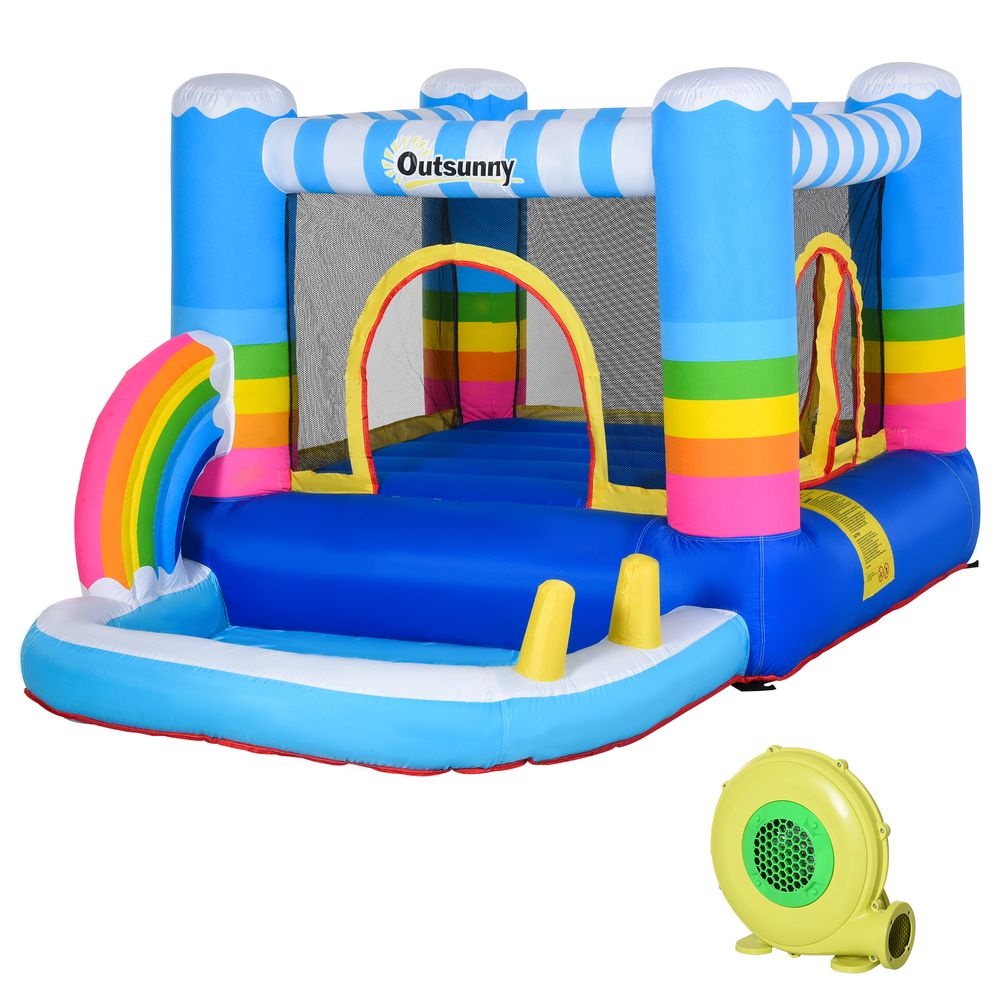 Outsunny Kids Bouncy Castle with Pool Outdoor Trampoline with Net Blower 3-8 Yrs