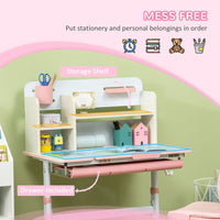 HOMCOM Kids Desk and Chair Set with Storage Shelves Washable Cover Pink