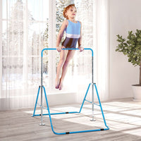 HOMCOM Kids Gymnastics Bar with Adjustable Height Foldable Training Bar Blue
