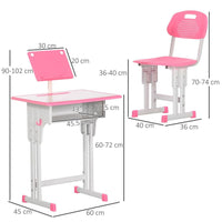 
              HOMCOM Kids Desk and Chair Set with Drawer Book Stand Cup Holder Pen Slot Pink
            