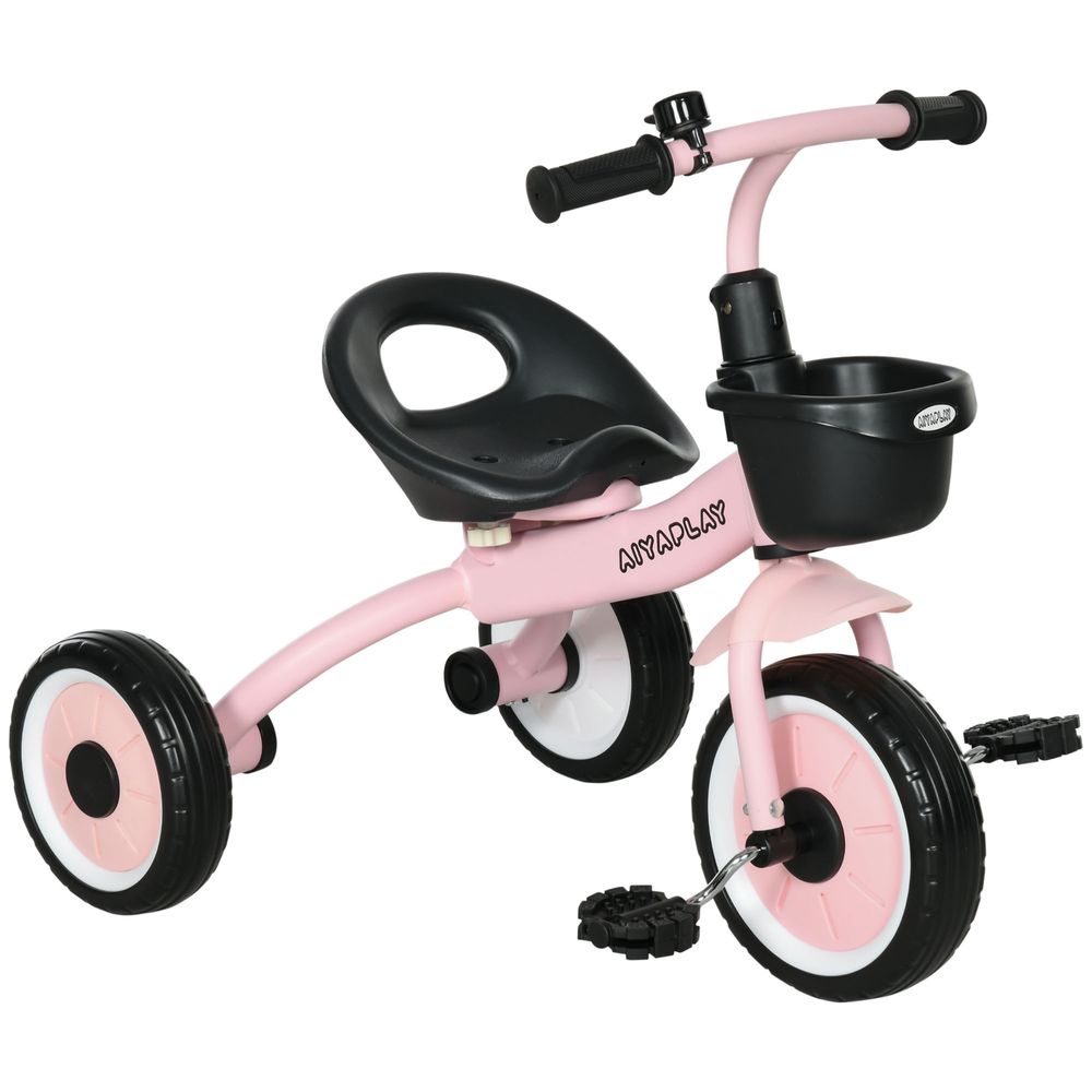 AIYAPLAY Kids Trike Tricycle with Adjustable Seat Basket Bell for Ages 2-5 Years Pink