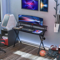 HOMCOM Gaming Computer Desk Writing Table with Headphone Hook Curved Front