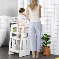
              HOMCOM Kids Step Stool Adjustable Standing Platform Toddler Kitchen Stool White
            