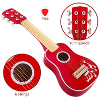 SOKA Wooden Red Guitar Musical Instrument Pretend Play Music Toy for Kids 3+ Years