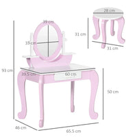 
              Kids Dressing Table with Mirror and Stool with Drawer for 3-6 Years Old Pink
            