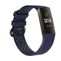 Aquarius Holes Soft Silicone Replacement Strap Band for Fitbit Charge 3[Navy,Small]