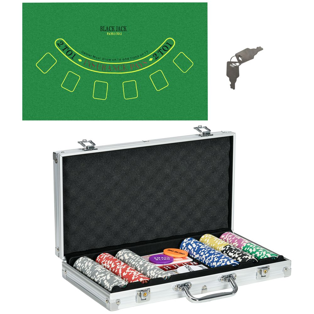SPORTNOW 300-Piece Poker Chips Set w/ Mat, Aluminium Case, Two Decks of Cards