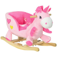 
              HOMCOM Rocking Horse Plush Ride on Unicorn with Songs, Seat Belt, Pink
            