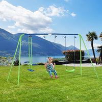 Outsunny Metal 2 Swings & Seesaw Set Height Adjustable Outdoor Play Set GREEN