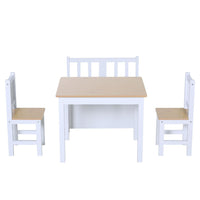 
              HOMCOM 4-Piece Set Kids Wood Table Chair Bench Storage Function for 3 Years+ Beige White
            