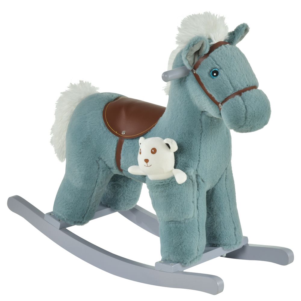 HOMCOM Kids Plush Ride-On Rocking Horse with Plush Toy Sound Handle Grip BLUE