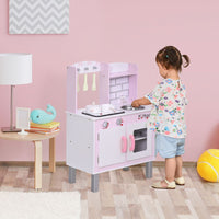 HOMCOM Kids Kitchen Play Set Sounds Utensils Pans Storage Child Role Play