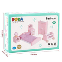SOKA Wooden Pink Bedroom Playset Pretend Play Doll House Furniture Set