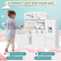 HOMCOM Kids Kitchen Play Kitchen Toy Set for Children Drinking Fountain White