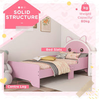 ZONEKIZ Toddler Bed Frame Cat Design Kids Bed with Guardrails Pink