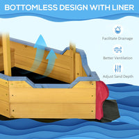Outsunny Kids Wooden Sand Pit Sandbox Pirate Sandboat Outdoor with Canopy Shade