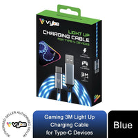 Vybe Great for Gaming 3M Light Up Charging Cable for Type-C Devices Blue