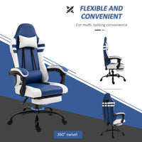 
              Vinsetto Luxe PU Leather Gaming Office Chair with Footrest Wheels Reclining Blue White
            