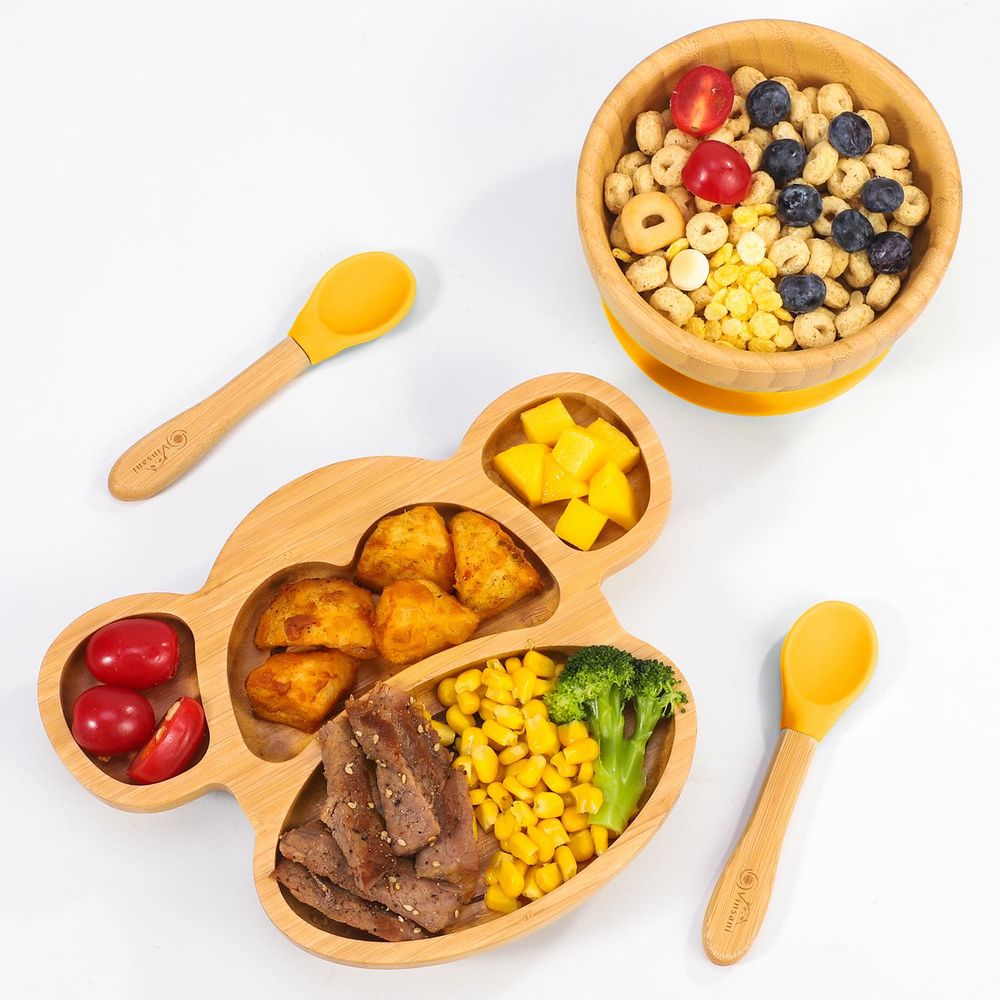 VINSANI BAMBOO MONKEY BABY PLATE BOWL & SPOON SET