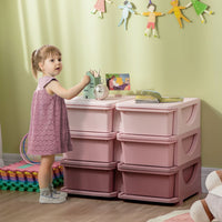 HOMCOM Kids Storage Unit Toy Box Vertical Dresser with Six Drawers Pink