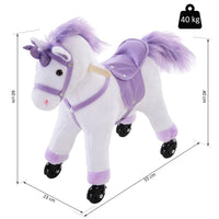Kids Plush Ride-On Unicorn Walking Horse Toy Realistic Sound Handlebar