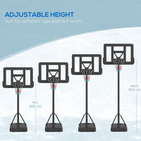 SPORTNOW Basketball Backboard Hoop Net Set with Wheels 200-305cm Black