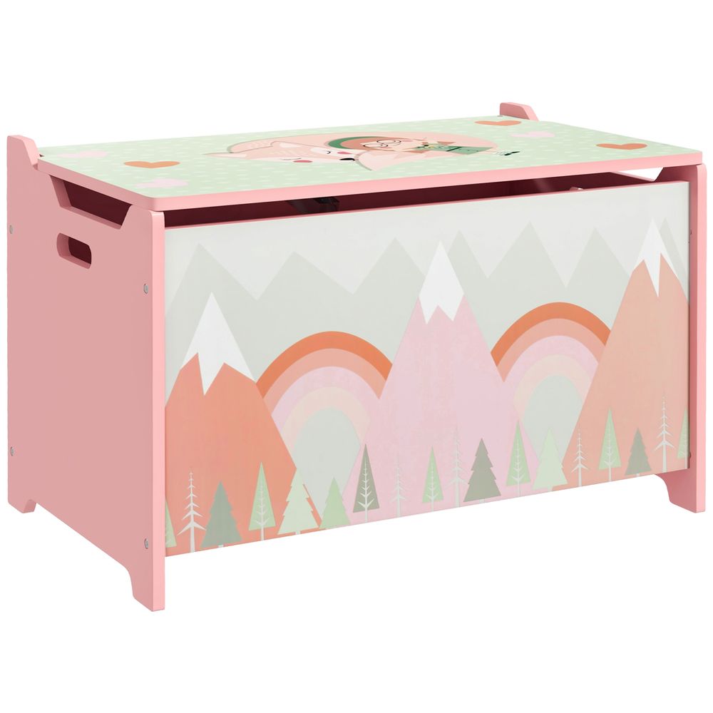 ZONEKIZ Toy Box Kids Toy Chest with Lid Safety Hinge Pink