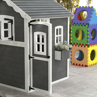 Outsunny Wooden Wendy House for Kids with Floor for Gardens Patios Grey