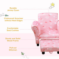 HOMCOM Children Armchair Cute Cloud Star Kids Mini Seat Wood with Footrest Padding Pink
